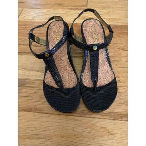 Chaps women's Black Wedge snake print ankle strap Sandals Size 5.5